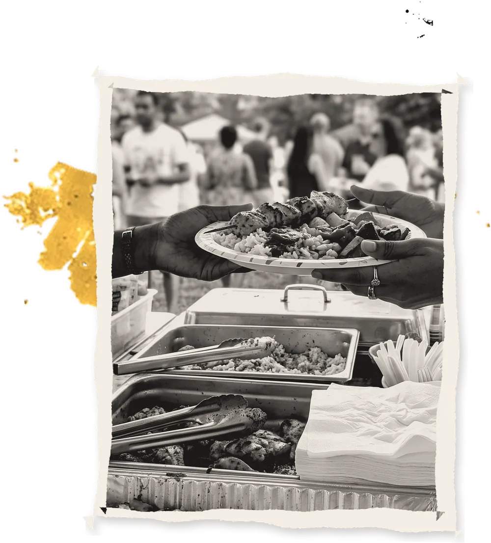 A plate handed over a counter