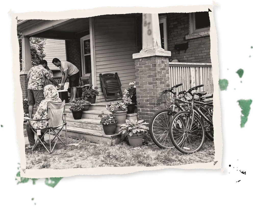 A summer porch with bicycles and plants