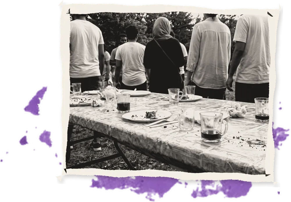 Tea glasses left on a table after a meal outdoors